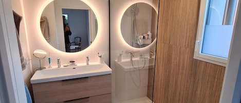 Shower, hair dryer, bidet, soap