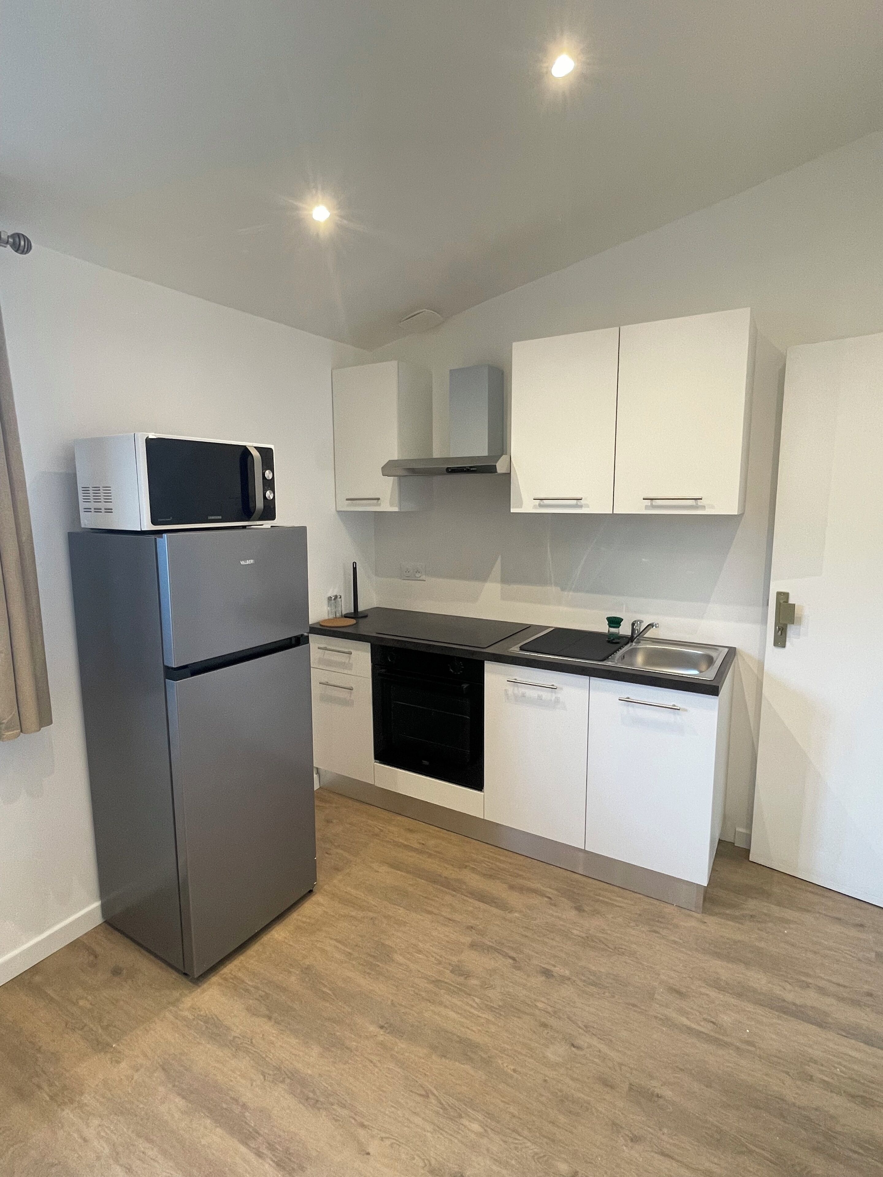 Appartement Exclusif | Coin cuisine privé | Grand réfrigérateur, micro-ondes, four, plaque de cuisson