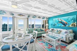 Deluxe Studio, Ocean View (311) | Living area | 50-inch LCD TV with digital channels