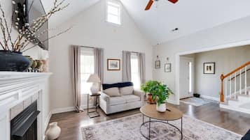 TV, fireplace, offices