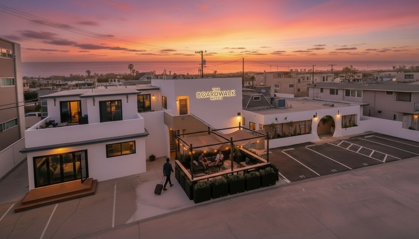 L'hôtel Boardwalk propose un espace de détente sur le toit, d'où vous pourrez admirer le coucher du soleil.