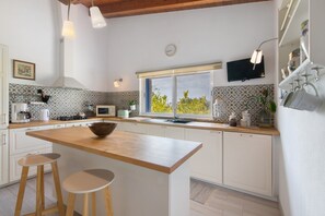 Fridge, microwave, oven, stovetop - Country House 'Casa Da Eira - Quinta Do Mestre' with Private Terrace, Wi-Fi and Air Conditioning (Tavira)