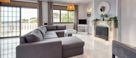 TV, fireplace