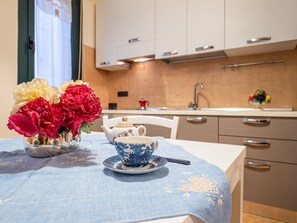 Fridge, oven, stovetop, electric kettle