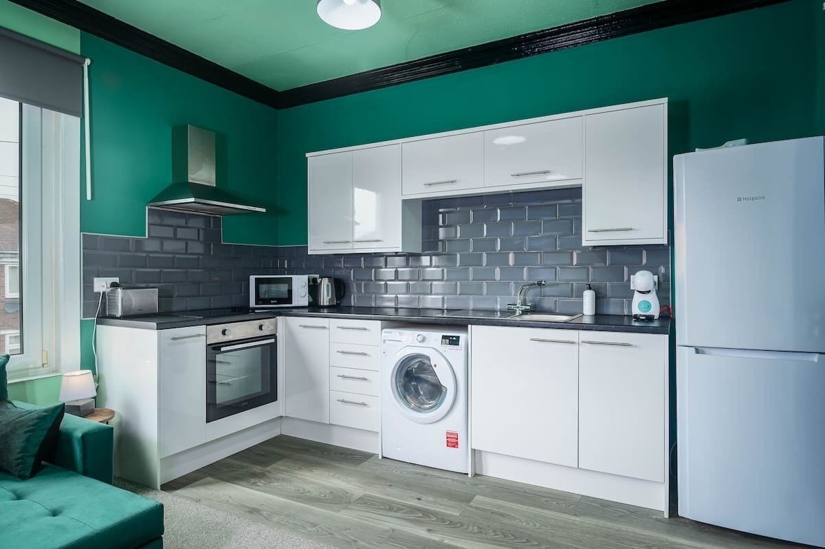 Fridge, microwave, oven, electric kettle