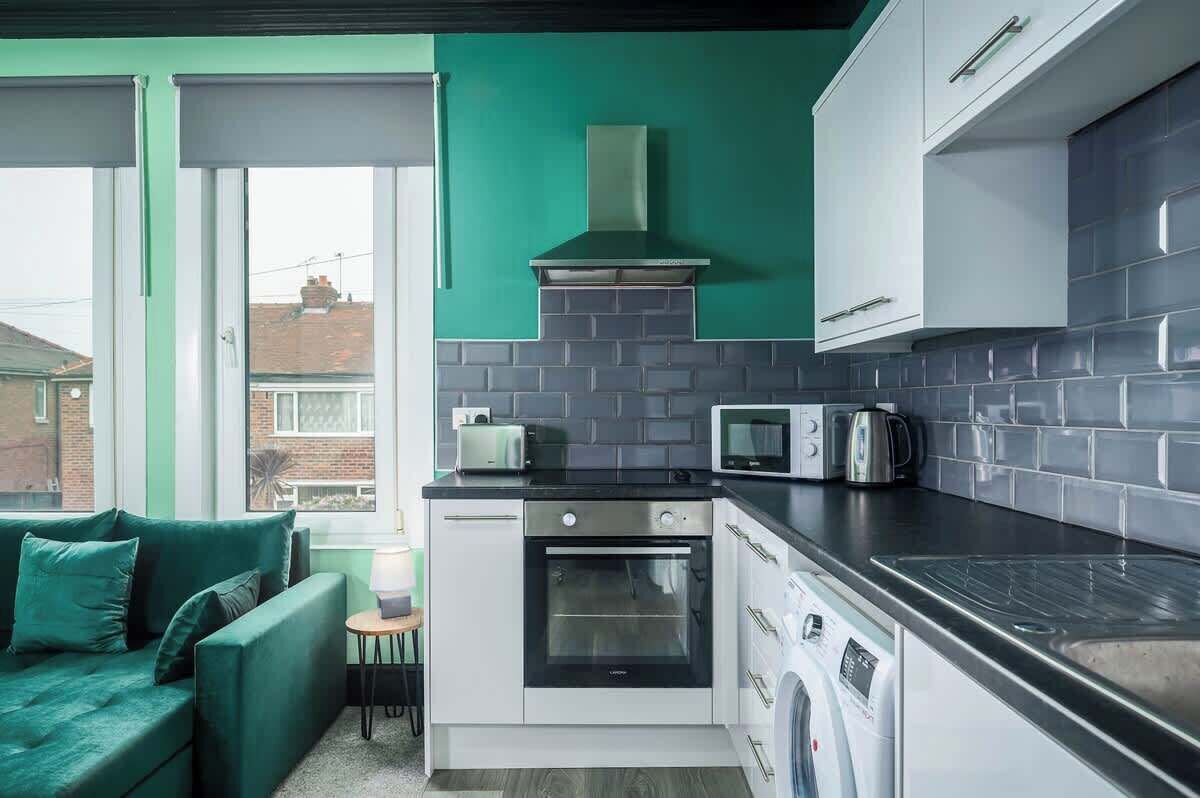 Fridge, microwave, oven, electric kettle
