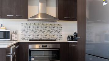 Fridge, microwave, oven, dishwasher