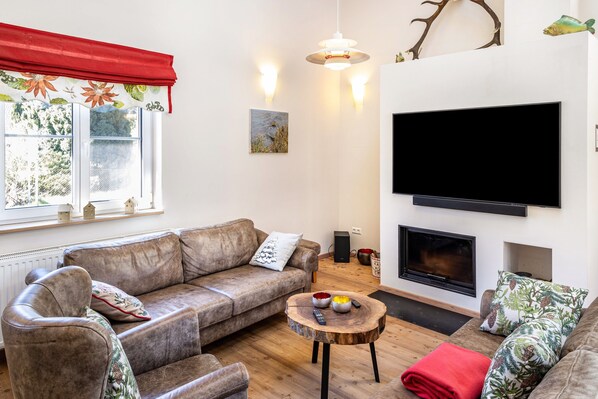TV, fireplace