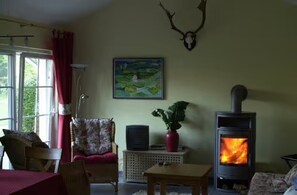 TV, caminetto, lettore DVD, impianto stereo