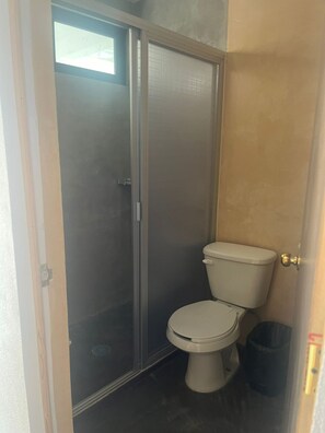 Basic Twin Room, Air conditioning, Pool View | Bathroom | Shower, towels