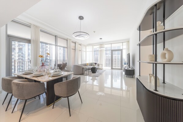 Luxury Apartment, 3 Bedrooms, Non Smoking, City View | Dining room - EDEN'S Homes & Villas - BLVD Crescent (Dubai)