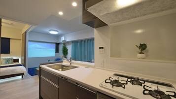 Apartment | Private kitchen | Fridge, microwave, stovetop, rice cooker