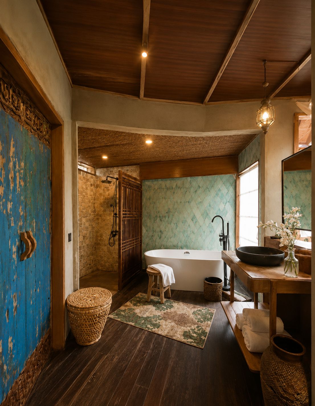Une salle de bain avec une baignoire, un lavabo et un espace douche.