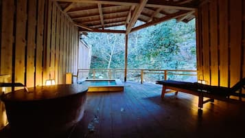 Luxury Room, River View, Corner (with Open-Air Bath, 105) | Bathroom | Separate bathtub and shower, free toiletries, hair dryer, towels