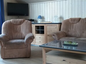 Una televisión, una chimenea