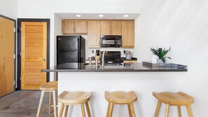 Fridge, dining tables