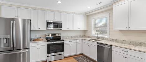 Fridge, microwave, oven, dishwasher