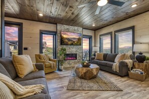 Smart TV, fireplace, video games