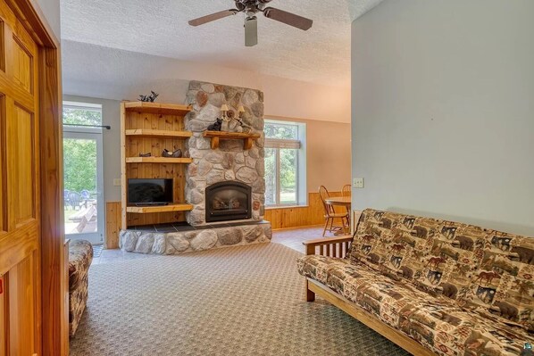 TV, fireplace