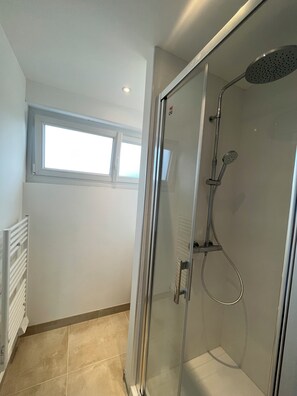 Hair dryer, towels, toilet paper