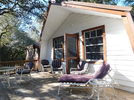 Terrace/patio. Country living at it's best! Rustic 1908 Barn nestled on 2.5 acres of old oaks