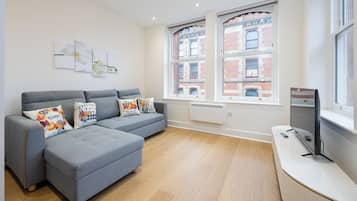 Deluxe Apartment, 1 King Bed with Sofa bed, Private Bathroom | Living area | Heated floors