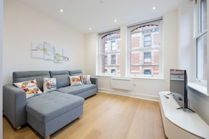 Deluxe Apartment, 1 King Bed with Sofa bed, Private Bathroom | Living area | Heated floors