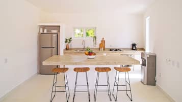 Fridge, microwave, dishwasher, coffee/tea maker