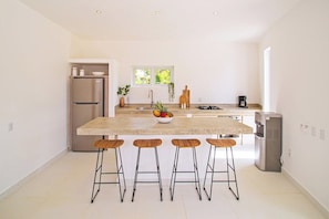 Fridge, microwave, dishwasher, coffee/tea maker