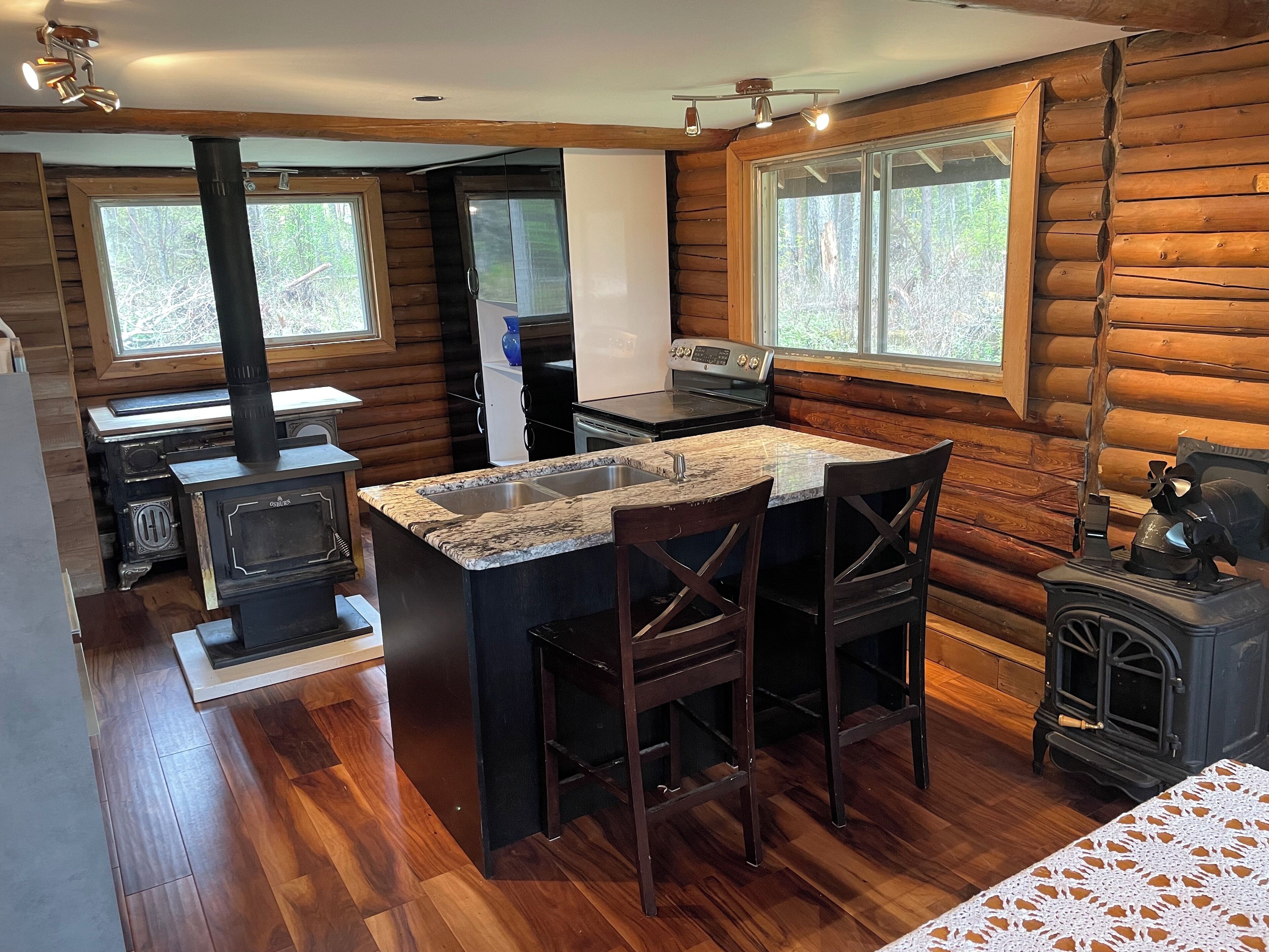 Kjøleskap, ovn, kokeplater og vannkoker