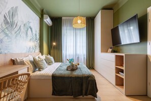 Apartemen, 1 Tempat Tidur Queen dengan tempat tidur Sofa, Bebas Asap Rokok, dapur | Seprai antialergi, busa memori, dan tirai kedap cahaya