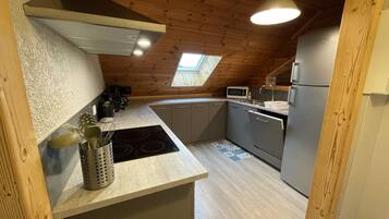 Fridge, microwave, oven, dishwasher