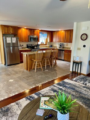 Fridge, microwave, oven, stovetop - Entire house in Wells, ME nestled in a quiet neighborhood a mile from the beach. (Wells)
