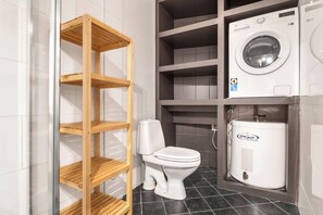Hair dryer, towels, toilet paper