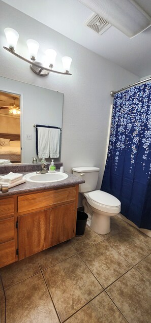 Hårtork, bidé, handdukar och tvål