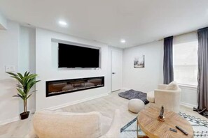 TV, fireplace, video games, ping pong