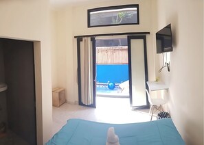 Standard Double Room, Balcony, Pool View | Desk, laptop workspace, free WiFi
