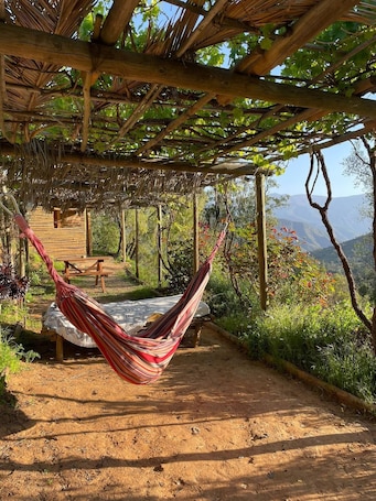 Terrace/patio. Romantic Wood Cabin - National Park La Campana - Olmué