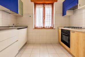 Fridge, oven, stovetop, cookware/dishes/utensils