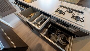 Apartment | Private kitchen | Fridge, microwave, stovetop, electric kettle