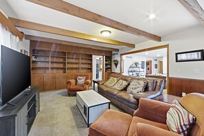 Älytelevisio, takka, videopelejä, kirjoja