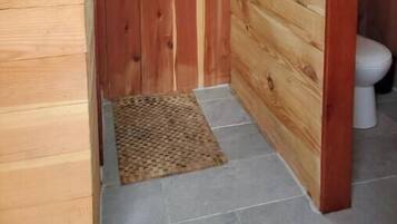 Eco-friendly toiletries, hair dryer, towels, soap
