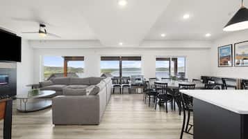 Smart TV, fireplace, video games, foosball