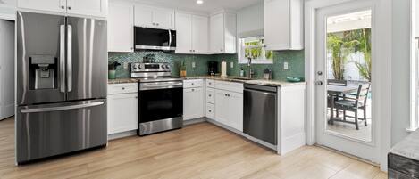 Microwave, stovetop, dishwasher, coffee/tea maker