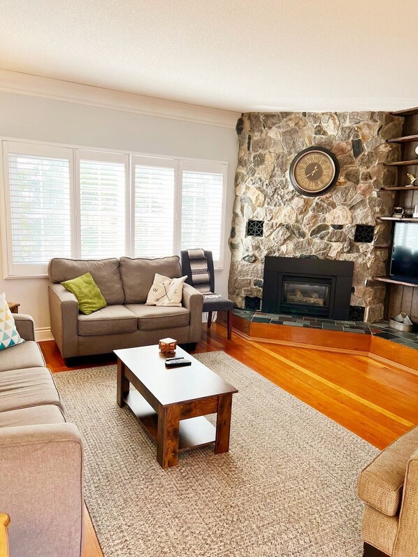 Älytelevisio, takka, kirjoja, stereot