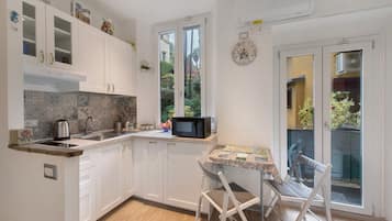 Fridge, microwave, stovetop, electric kettle