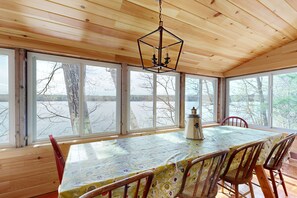 Dining - Waterfront, dog-friendly cabin on China Lake with dock, canoe & firepit (China)