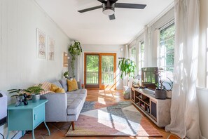 TV, fireplace, video games, books