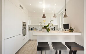 Fridge, microwave, oven, dishwasher