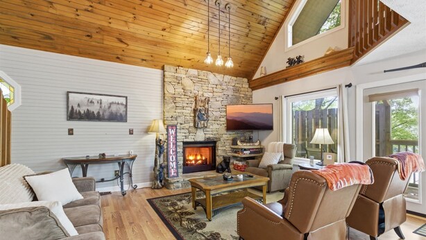 TV, fireplace - Spacious 4BR Pigeon Forge Cabin with Hot Tub, Game Room, and Mountain Views (Pigeon Forge)
